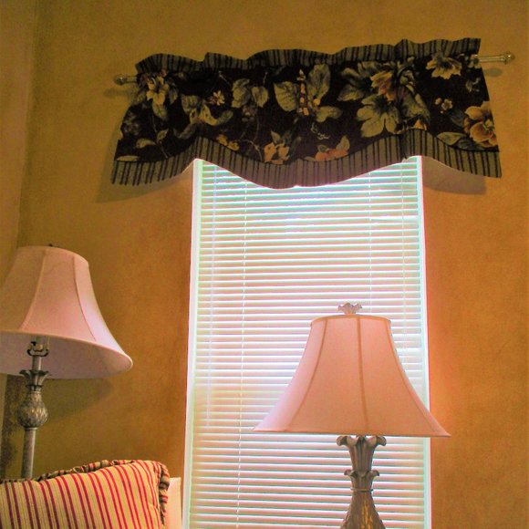 Window Valances - Burgundy Red Botanical Floral Dragonfly Gold Stripe Upholstery - Picture 1 of 5